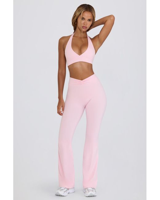 BO+TEE Pink Brushed Jersey Ruched Flared Trousers
