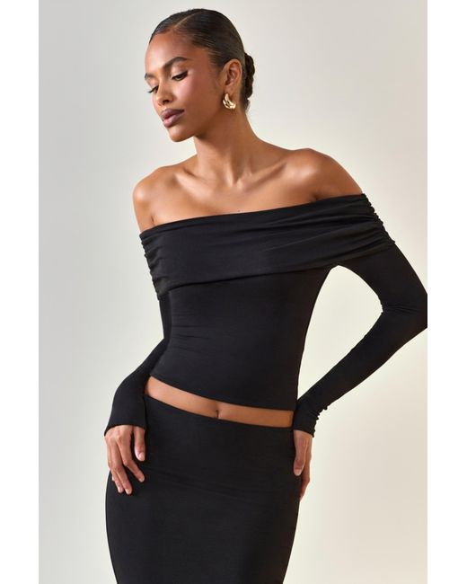Oh Polly Black Modal Off-Shoulder Long-Sleeve Top