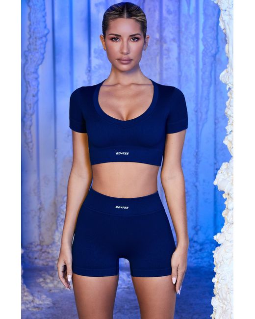 BO+TEE Blue Ribbed Mini Shorts
