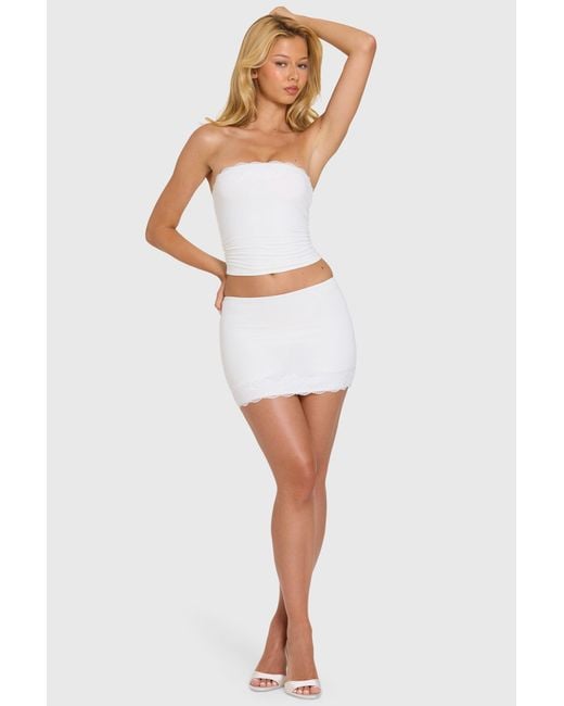 Oh Polly White Modal Lace-Trim Skort
