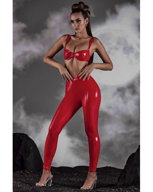 Oh Polly Red High Waist Vinyl Leggings