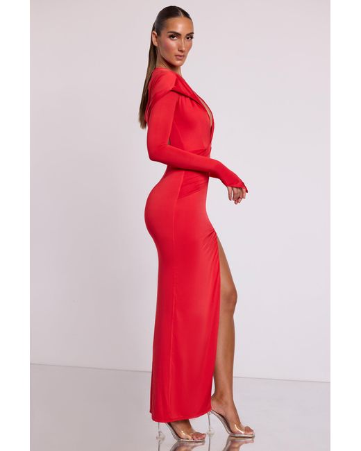Oh Polly Red Hooded Long Sleeve Maxi Dress