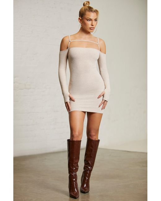 Oh Polly Natural Cold Shoulder Long Sleeve Mini Dress