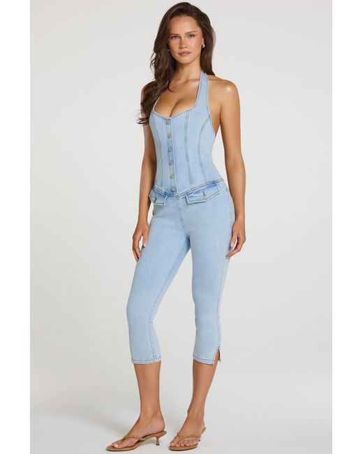 Oh Polly Blue Denim Capri Jumpsuit