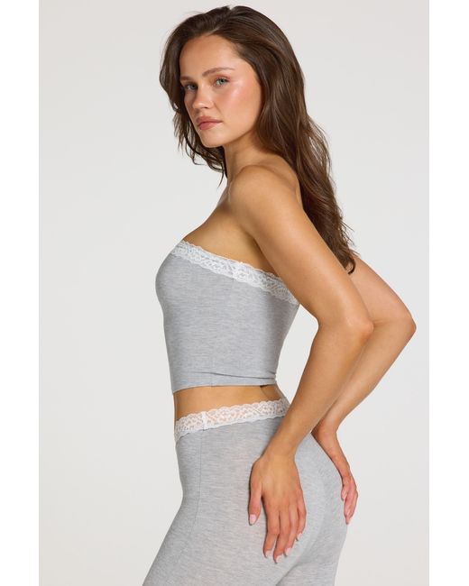Oh Polly Gray Modal Lace-Trim Bandeau Top