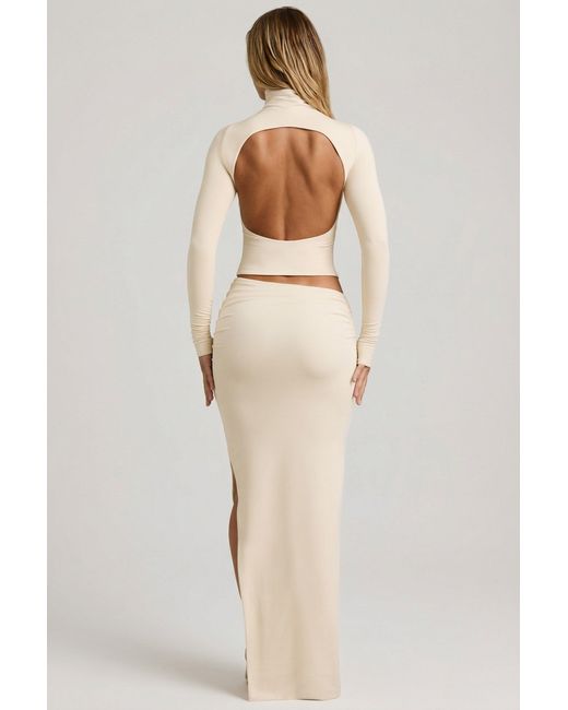 Oh Polly White Modal Asymmetric-Waist Maxi Skirt