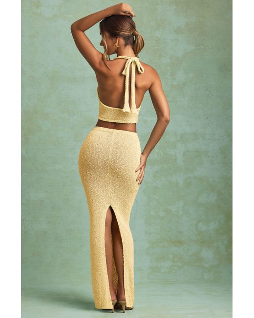 Oh Polly Yellow Bouclé Mid-Rise Maxi Skirt