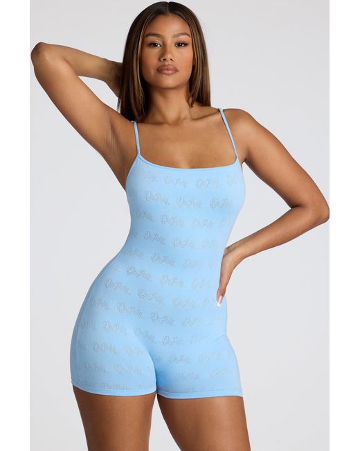 Oh Polly Blue Strappy Low Back Pointelle Romper