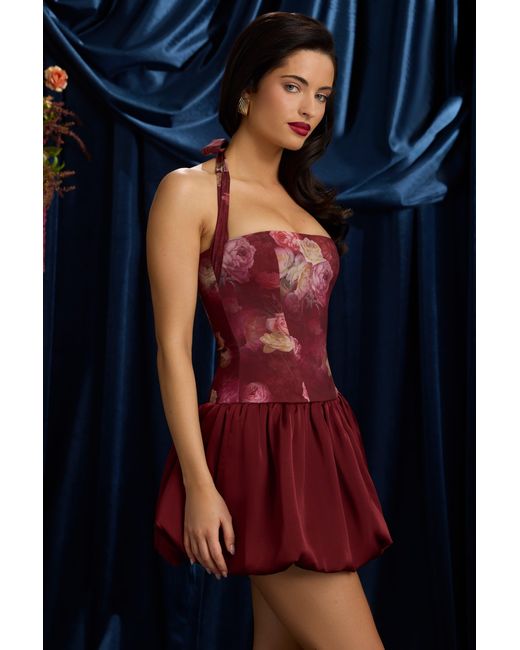 Oh Polly Multicolor Halterneck Lace-Up Bubble Hem Mini Dress