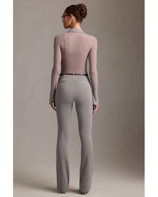 Oh Polly Gray Low-Rise Flared Trousers