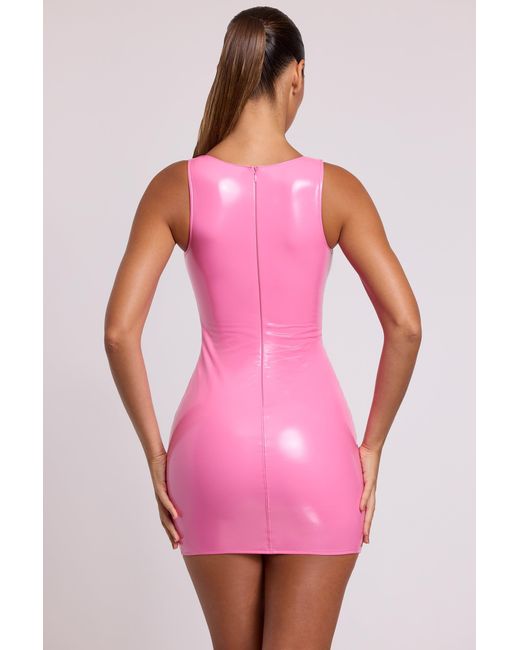 Oh Polly Pink Vinyl Plunge Neck Bodycon Mini Dress