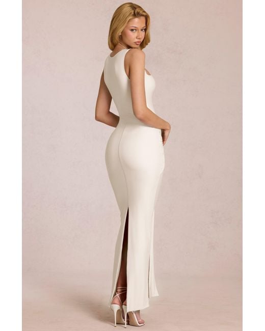 Oh Polly White Square-Neck Tie-Gather Maxi Dress