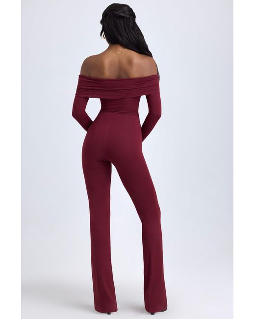 Oh Polly Red Modal Off-Shoulder Ruched Jumpsuit