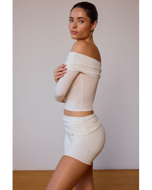 BO+TEE White Sheer Off-Shoulder Long-Sleeve Top