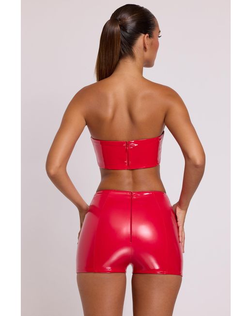 Oh Polly Red Vinyl Angled Waist Mini Shorts