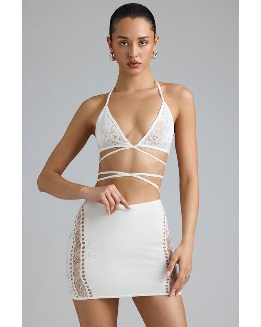 Oh Polly White Embellished Mid-Rise Mini Skirt