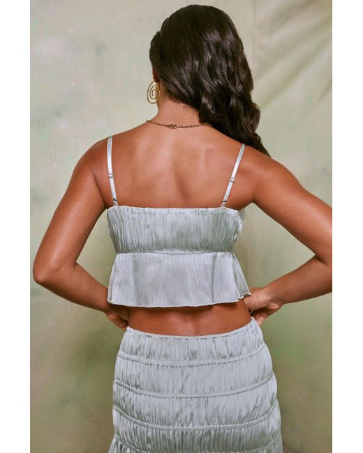 Oh Polly Green Shirred Tie Up Front Crop Top