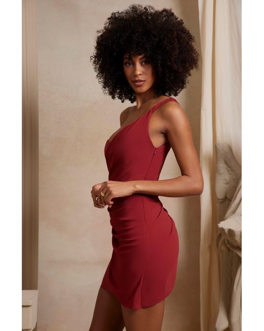Oh Polly Red One Shoulder Draped Mini Dress