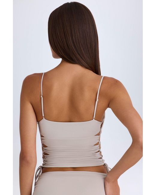 Oh Polly Brown Ruched Cut-Out Top