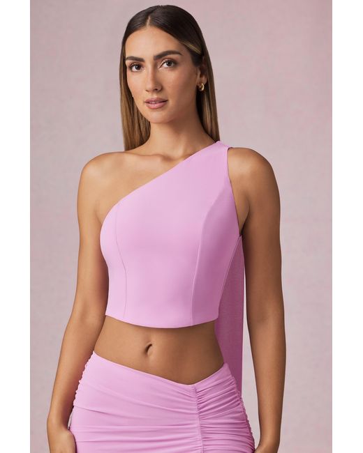 Oh Polly Pink Scarf-Detail One-Shoulder Top