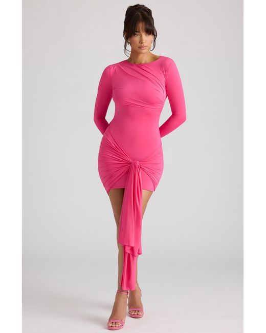 Oh Polly Pink Long Sleeve Draped Mini Dress