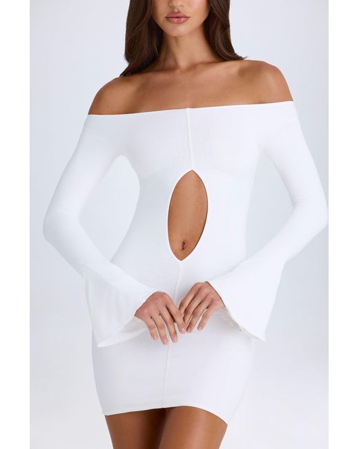 Oh Polly White Off-Shoulder Cut-Out Mini Dress