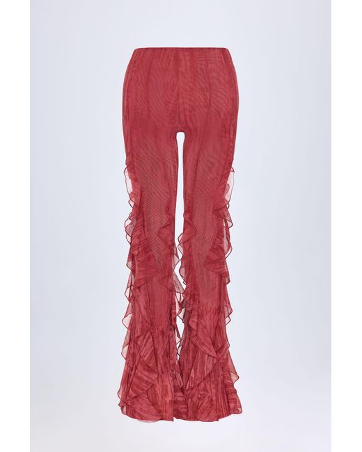 Oh Polly Ruffled Mid-Rise Flared Trousers