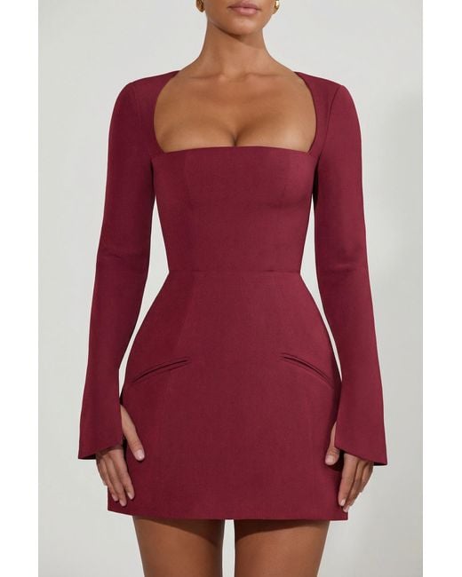 Oh Polly Square-Neck Structured Tulip Mini Dress