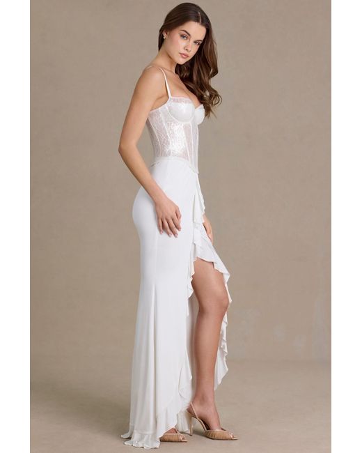 Oh Polly White Embellished Lace Corset Gown