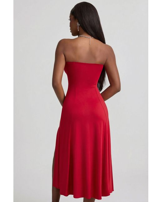 Oh Polly Red Slinky Jersey Strapless A-Line Midaxi Dress