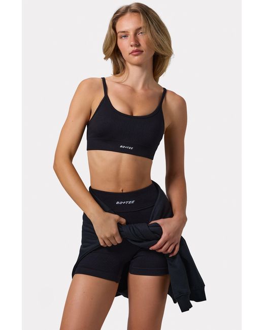 BO+TEE Black Scoop Neck Lace Up Back Flexirib Sports Bra