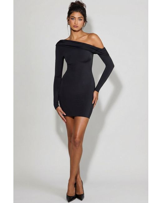 Oh Polly Black Off-Shoulder Ruched Mini Dress