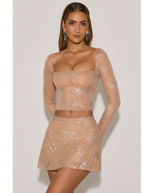 Oh Polly Natural Embellished Bow-Detail Top