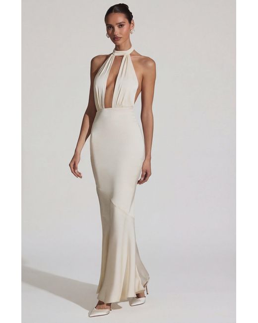 Oh Polly White Backless Halterneck Fishtail Gown