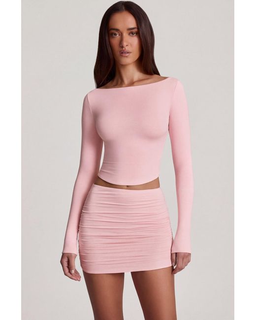 Oh Polly Pink Modal Ruched Mid-Rise Mini Skirt