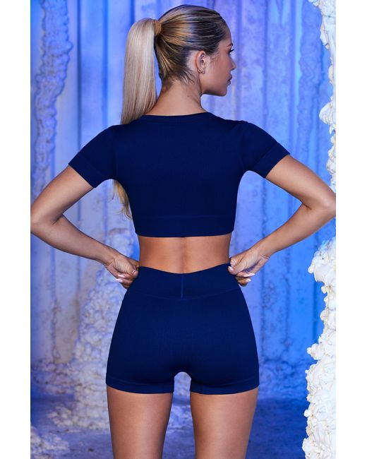 BO+TEE Blue Ribbed Mini Shorts