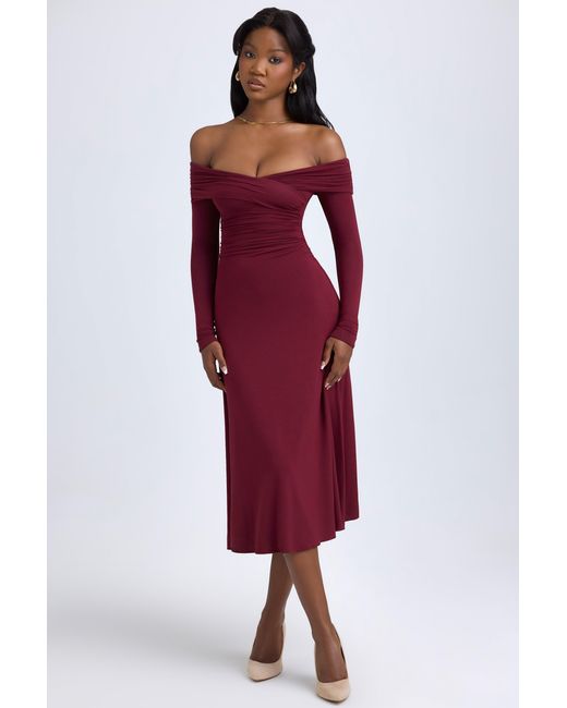 Oh Polly Red Modal Off-Shoulder Ruched Midaxi Dress