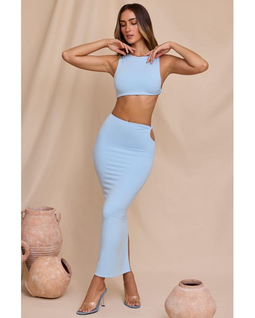 Oh Polly Blue Mid Rise Twist Maxi Skirt
