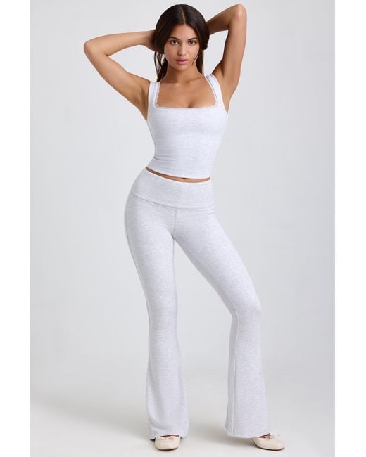 Oh Polly Gray Ribbed Modal Lace-Trim Tank Top