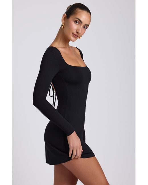 Oh Polly Black Modal Square Neck Long Sleeve Mini Dress