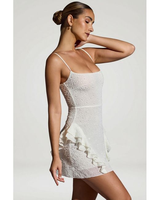 Oh Polly White Embellished Frill Mini Dress