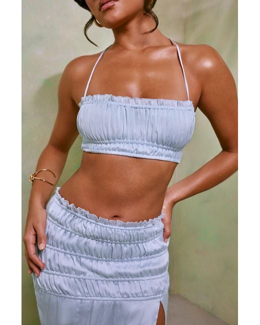 Oh Polly Gray Shirred Halter Neck Crop Top