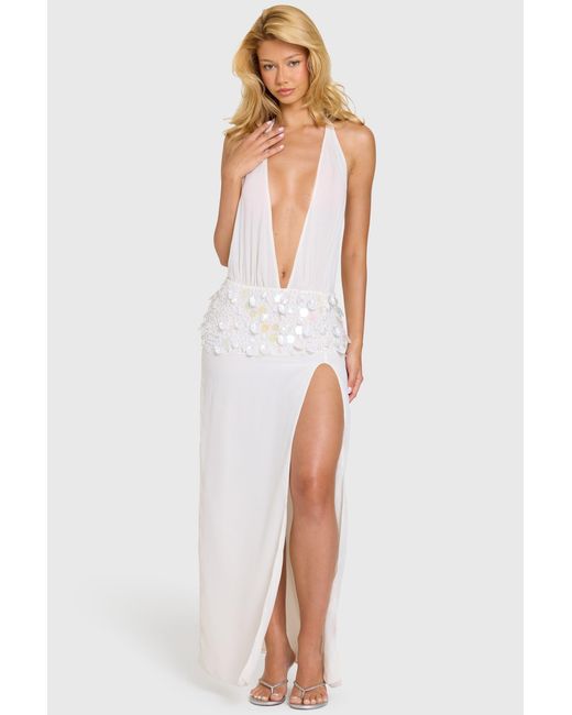 Oh Polly White Embellished Waist Maxi Dress