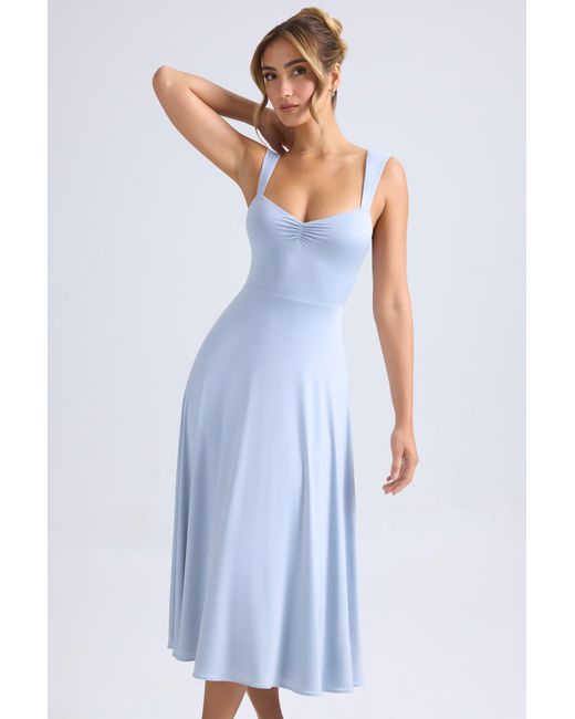 Oh Polly Blue Sweetheart-Neck Ruched Midaxi Dress