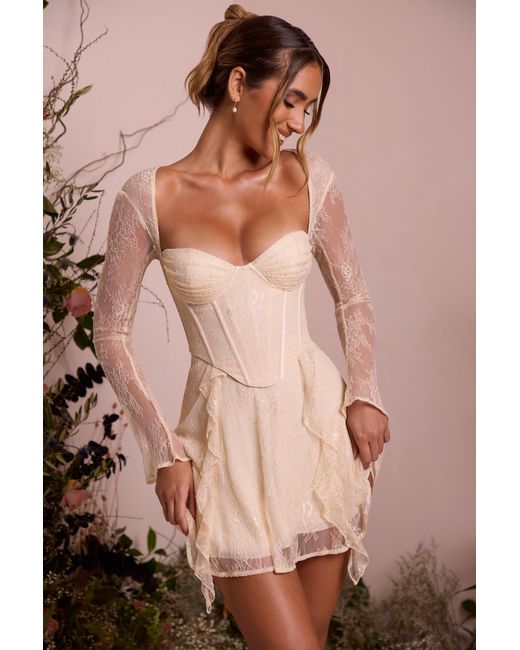 Oh Polly White Long Sleeve Lace Corset Mini Dress