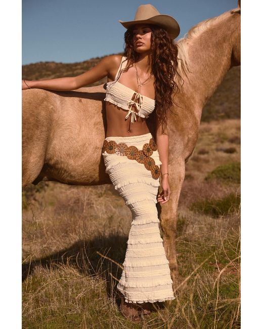 Oh Polly White Ruffled Mid-Rise Maxi Skirt