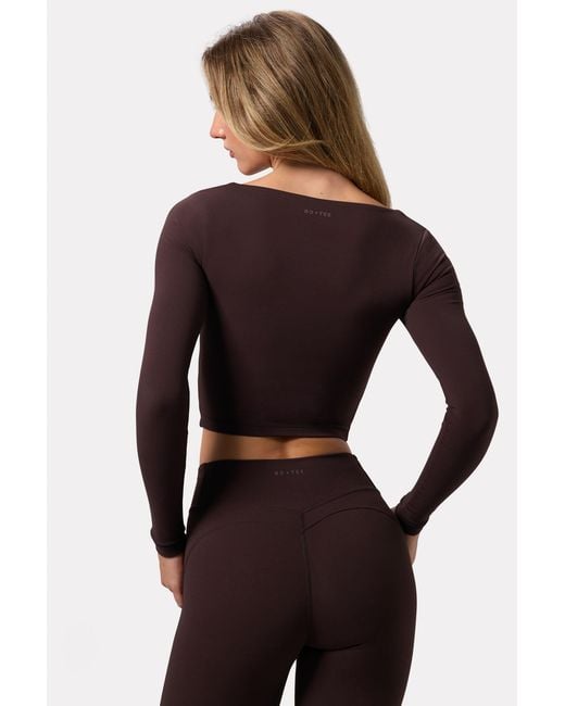 BO+TEE Brown Soft Active Twist-Front Crop Top