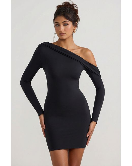 Oh Polly Black Off-Shoulder Ruched Mini Dress