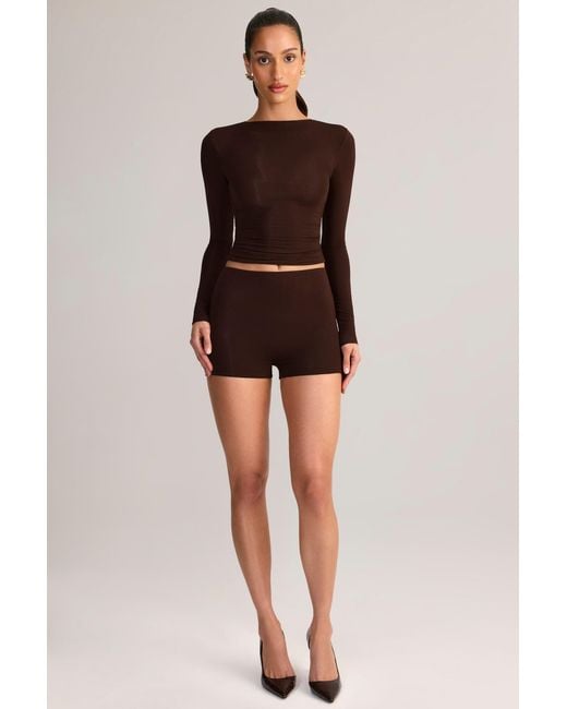 Oh Polly Brown Modal High-Rise Bodycon Mini Shorts