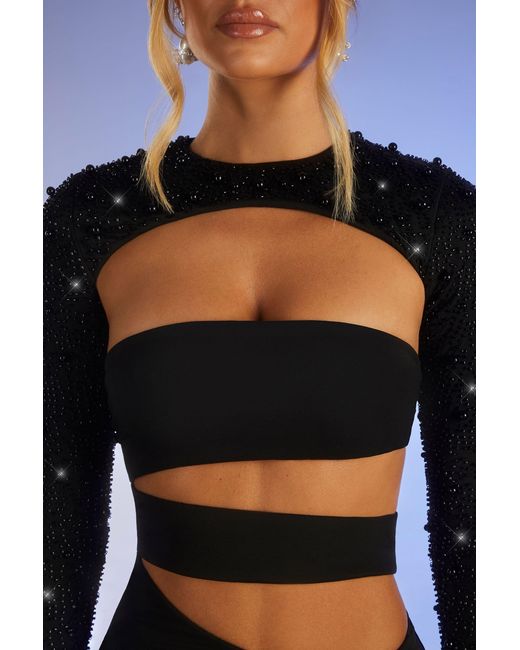 Oh Polly Black Embellished Long Sleeve Cut Out Mini Dress